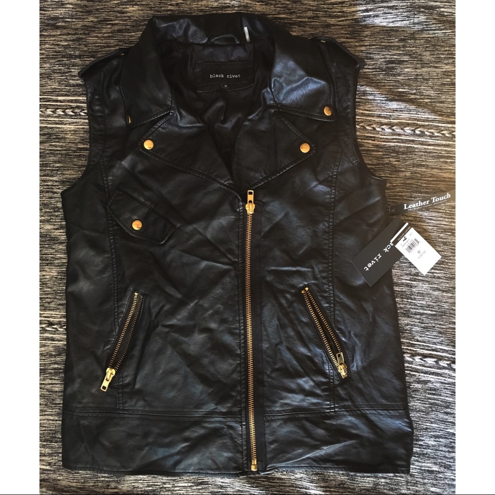 Black Rivet Black Faux Leather Zip Up Vest
